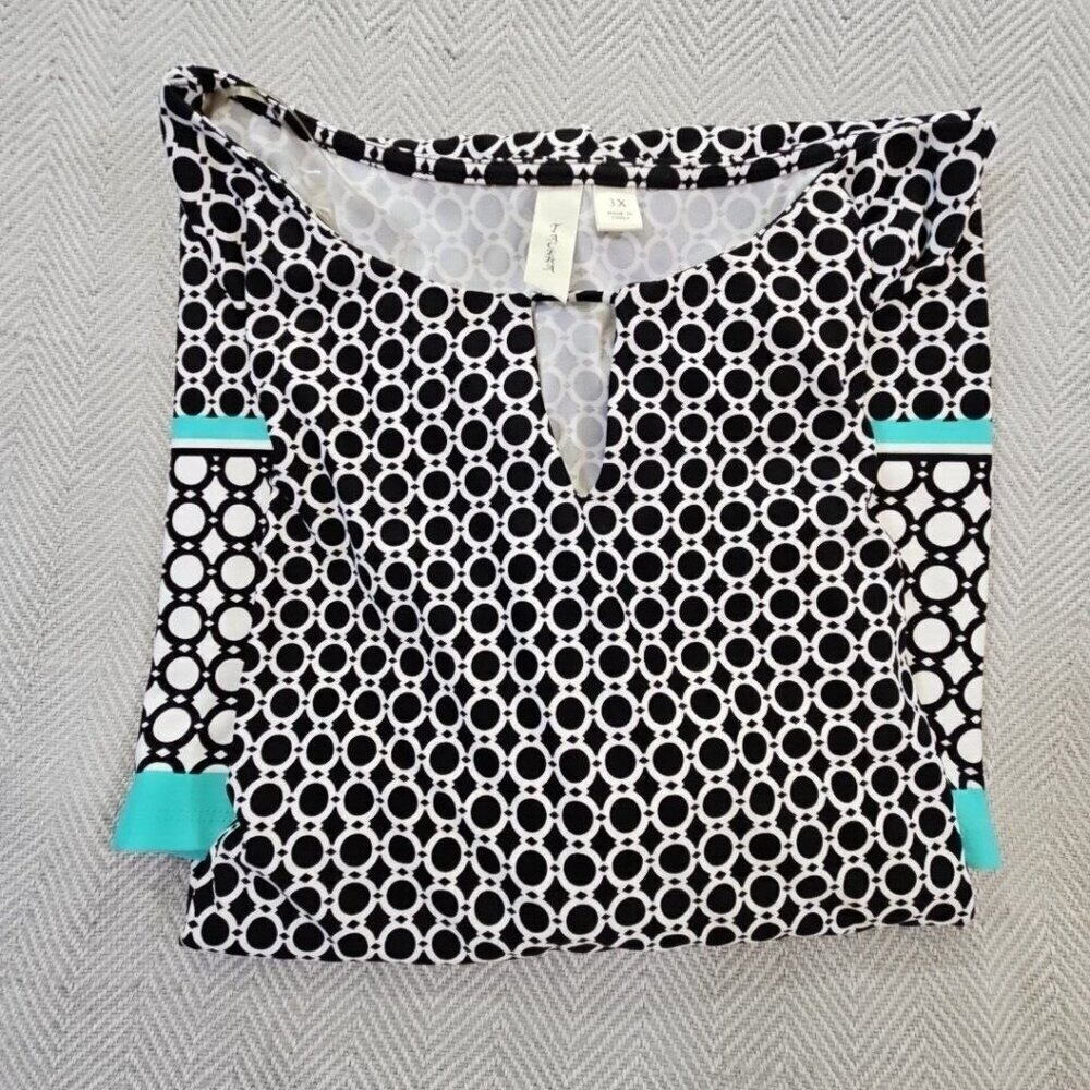 Tacera Dress Women's 3X Black White Geometric Shift Midi 3/4 Sleeve Comfort EUC - Picture 10 of 10